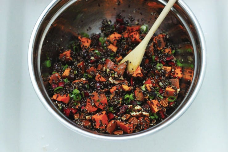 grilled sweet potato, cherry and quinoa salad