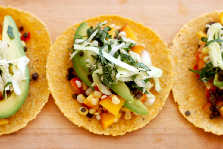 Peachy Corn Tacos with Basil Slaw - The First Mess
