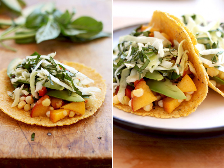 Peachy Corn Tacos with Basil Slaw - The First Mess