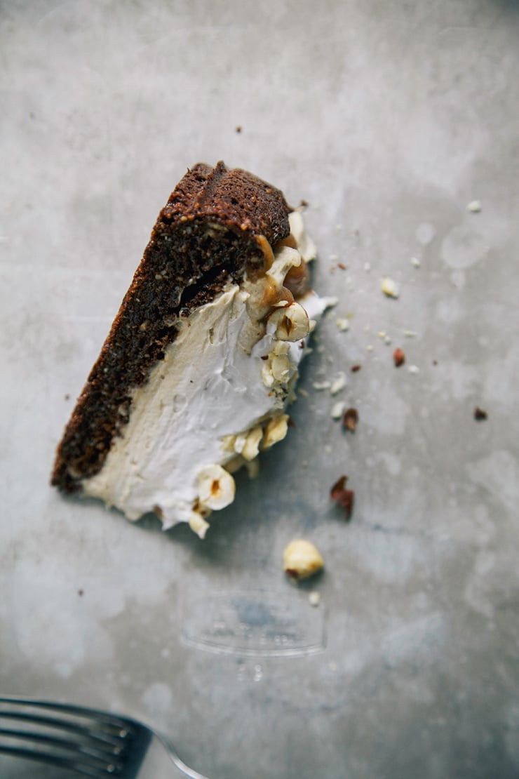 Vegan and gluten-free chocolate hazelnut torte.