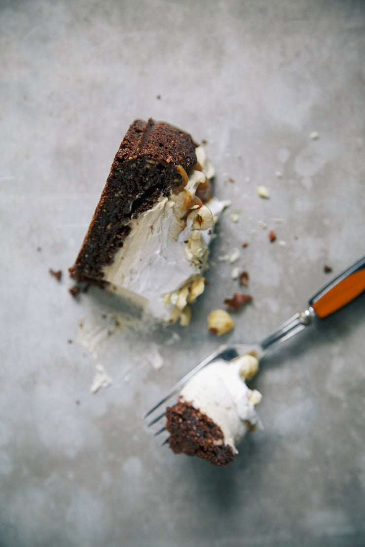 Vegan and gluten-free chocolate hazelnut torte.