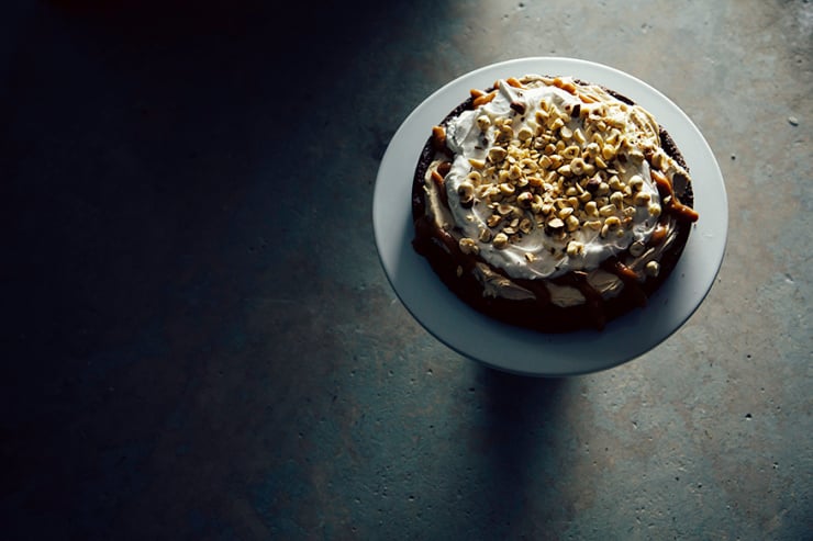 Vegan and gluten-free chocolate hazelnut torte.