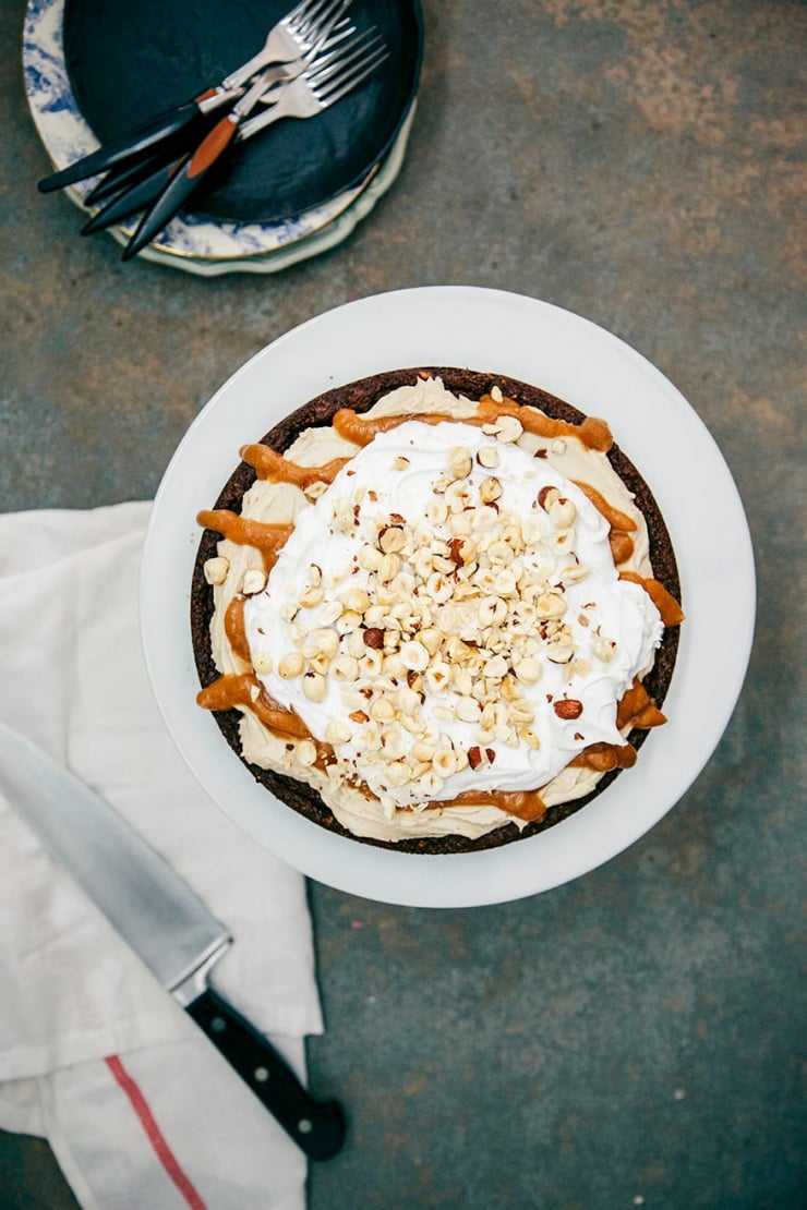 Vegan and gluten-free chocolate hazelnut torte.