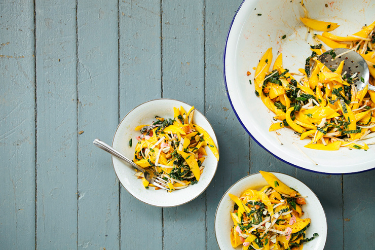 mango salad with rhubarb ginger dressing + chili almonds // the first mess