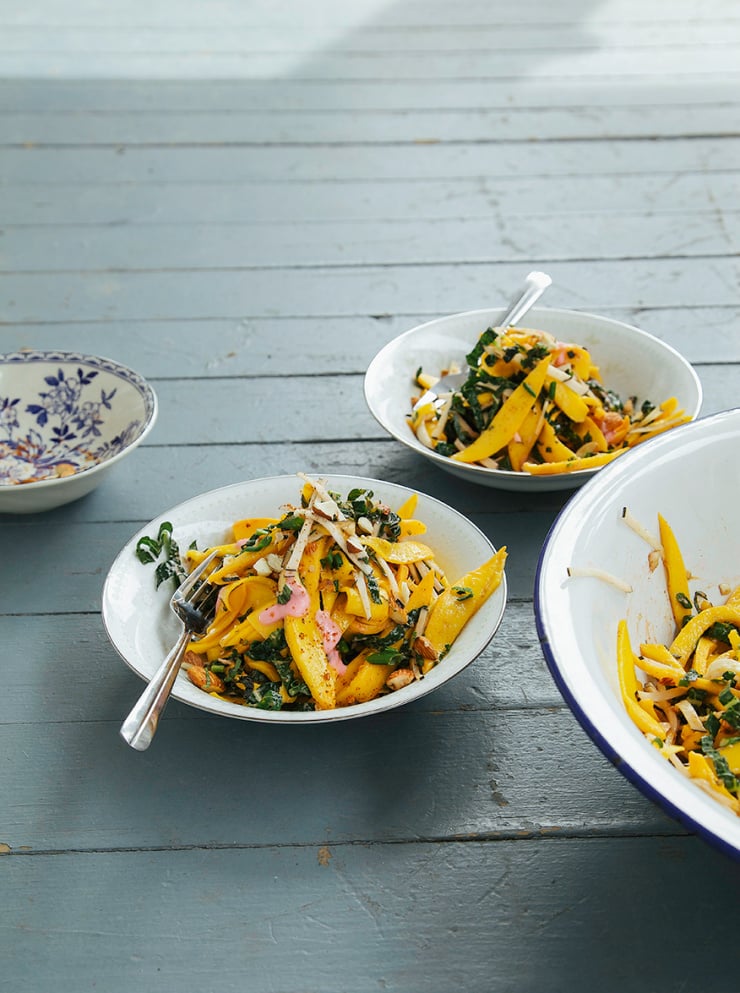 mango salad with rhubarb ginger dressing + chili almonds // the first mess