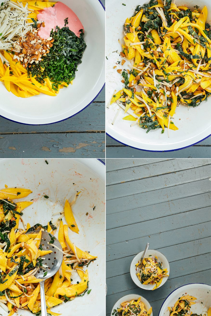 mango salad with rhubarb ginger dressing + chili almonds // the first mess