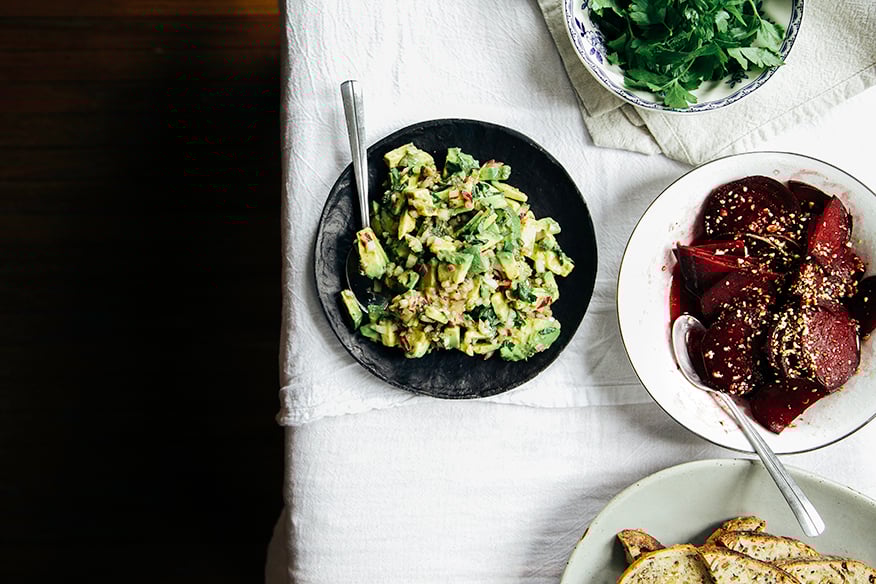 Avocado tartare with roasted beets and dukkah