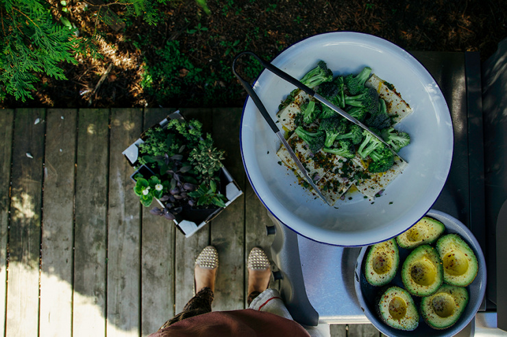 charred broccoli + tofu stuffed avocados with sweet lemon curry sauce // the first mess
