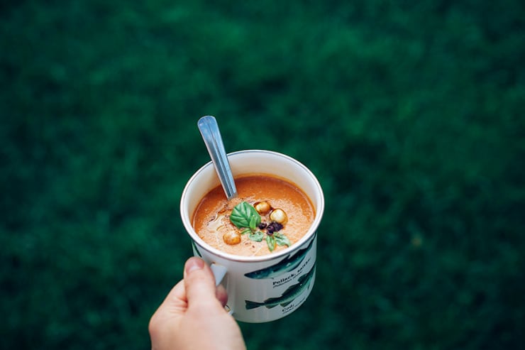 A mug of tomato soup.