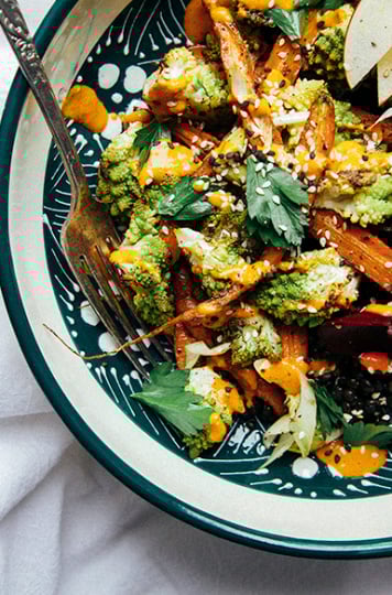 fall veg + lentil bowl with goji ginger tahini cream // @thefirstmess