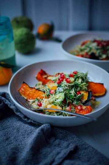salty maple squash w/ ginger scallion rice + turmeric brussels slaw // @thefirstmess