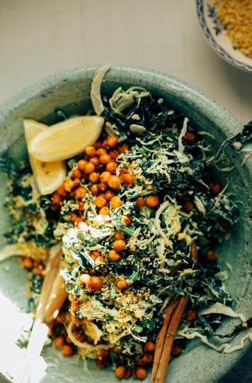 kale + brussels sprout caesar slaw w/ pine nut "parm" // via @thefirstmess