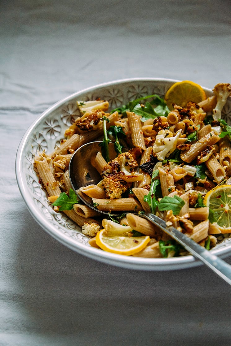 roasted garlic + cauliflower pasta w/ walnuts (vegan + gluten-free) // via @thefirstmess