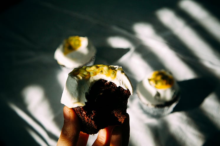 vegan chocolate passionfruit cupcakes + coconut cream frosting // www.thefirstmess.com