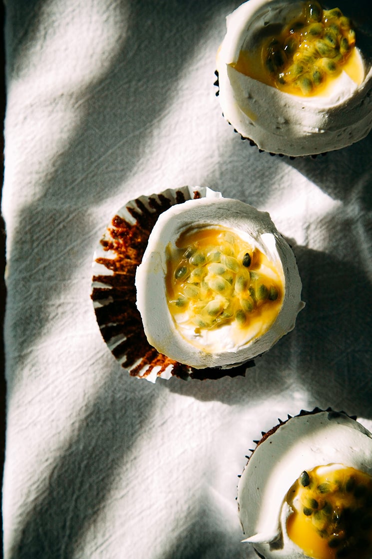 vegan chocolate passionfruit cupcakes + coconut cream frosting // www.thefirstmess.com