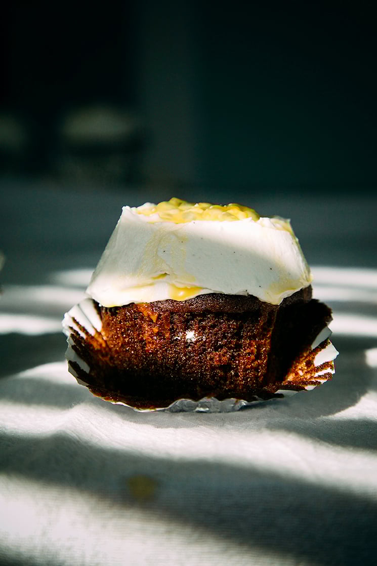 vegan chocolate passionfruit cupcakes + coconut cream frosting // www.thefirstmess.com