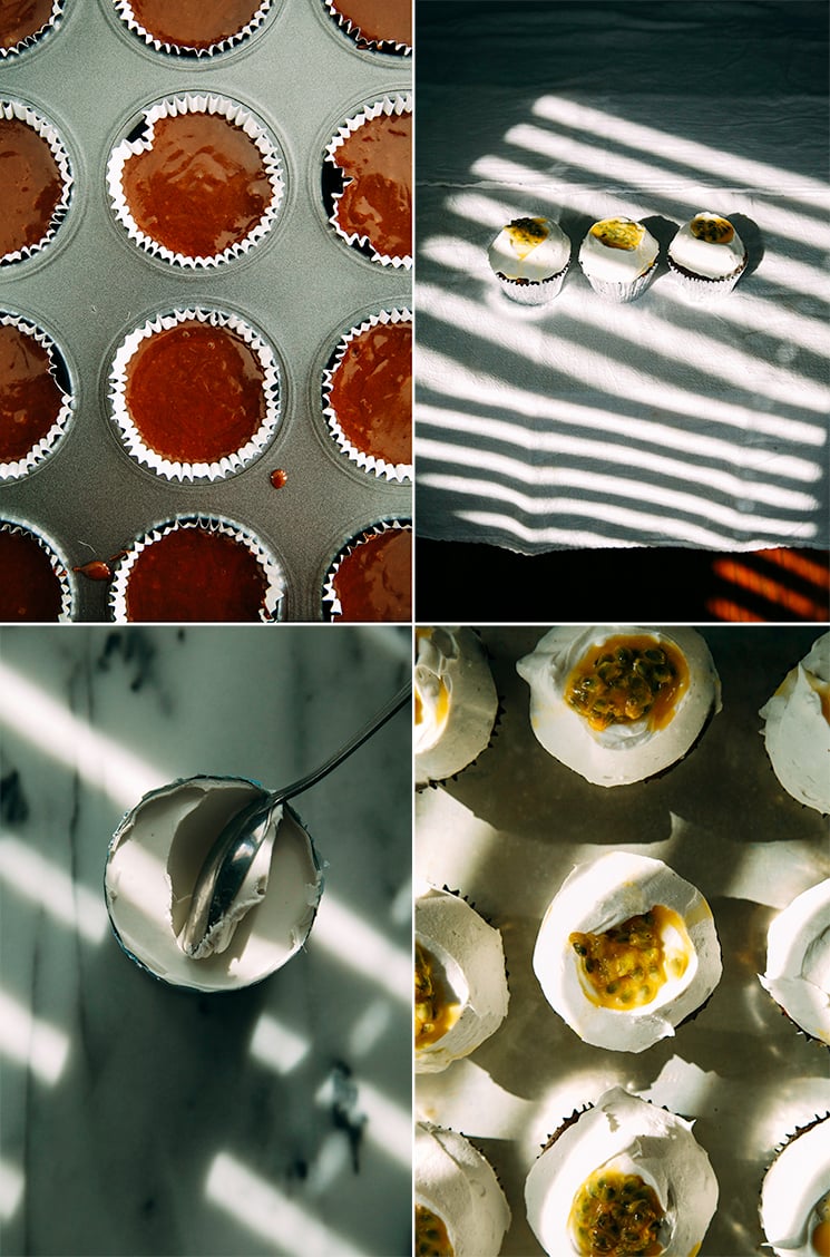 vegan chocolate passionfruit cupcakes + coconut cream frosting // www.thefirstmess.com