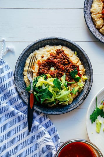 #vegan bbq lentils with millet "polenta" // via @thefirstmess