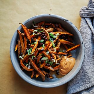 curry garlic sweet potato fries with miso gravy // via @thefirstmess