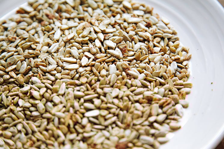 a plate of toasted sunflower seeds