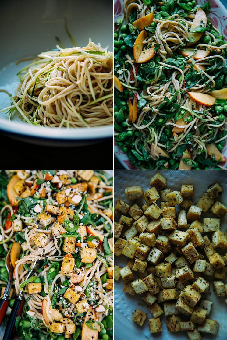 cool vegan noodle salad w/ seared tofu + zingy almond butter sauce