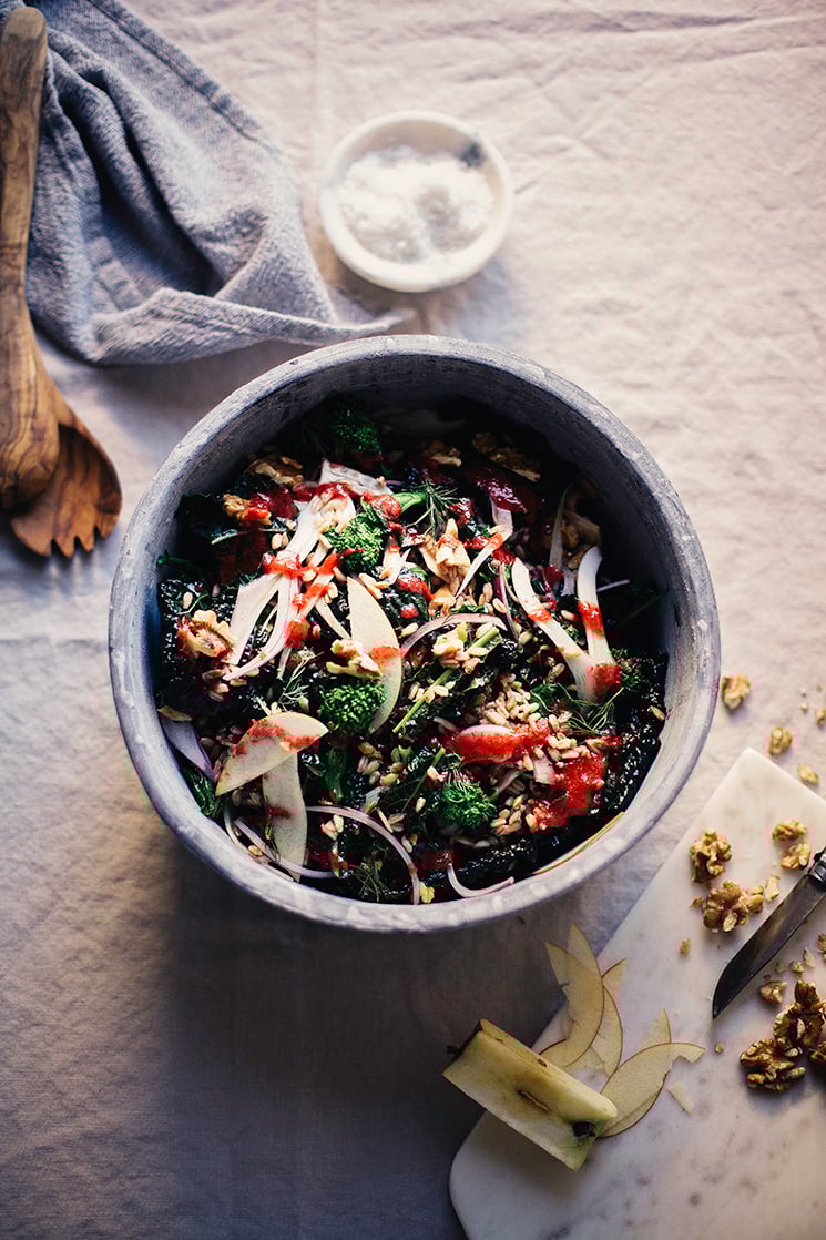 Broccoli Rabe + Kale Harvest Salad // via thefirstmess.com #broccolirabe