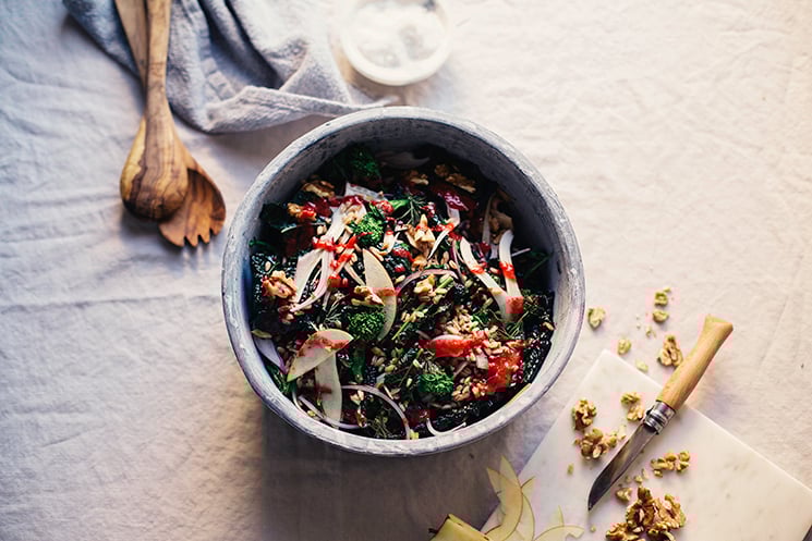 Broccoli Rabe + Kale Harvest Salad // via thefirstmess.com #broccolirabe