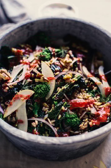 Broccoli Rabe + Kale Harvest Salad // via thefirstmess.com #broccolirabe