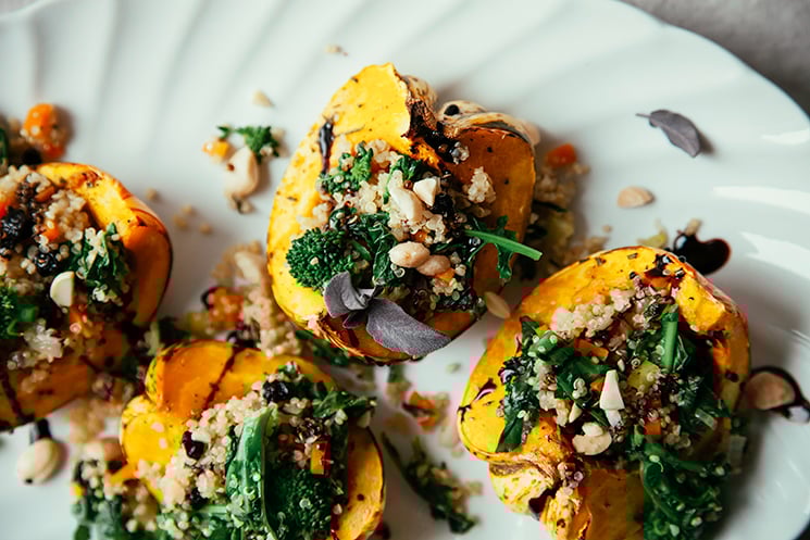 stuffed squash with broccoli rabe and quinoa