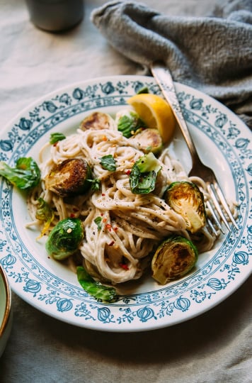 creamy miso pasta w/ brussels sprouts from "Love & Lemons" - The First Mess