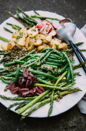 grilled asparagus and french lentil niçoise salad (vegan!) - The First Mess
