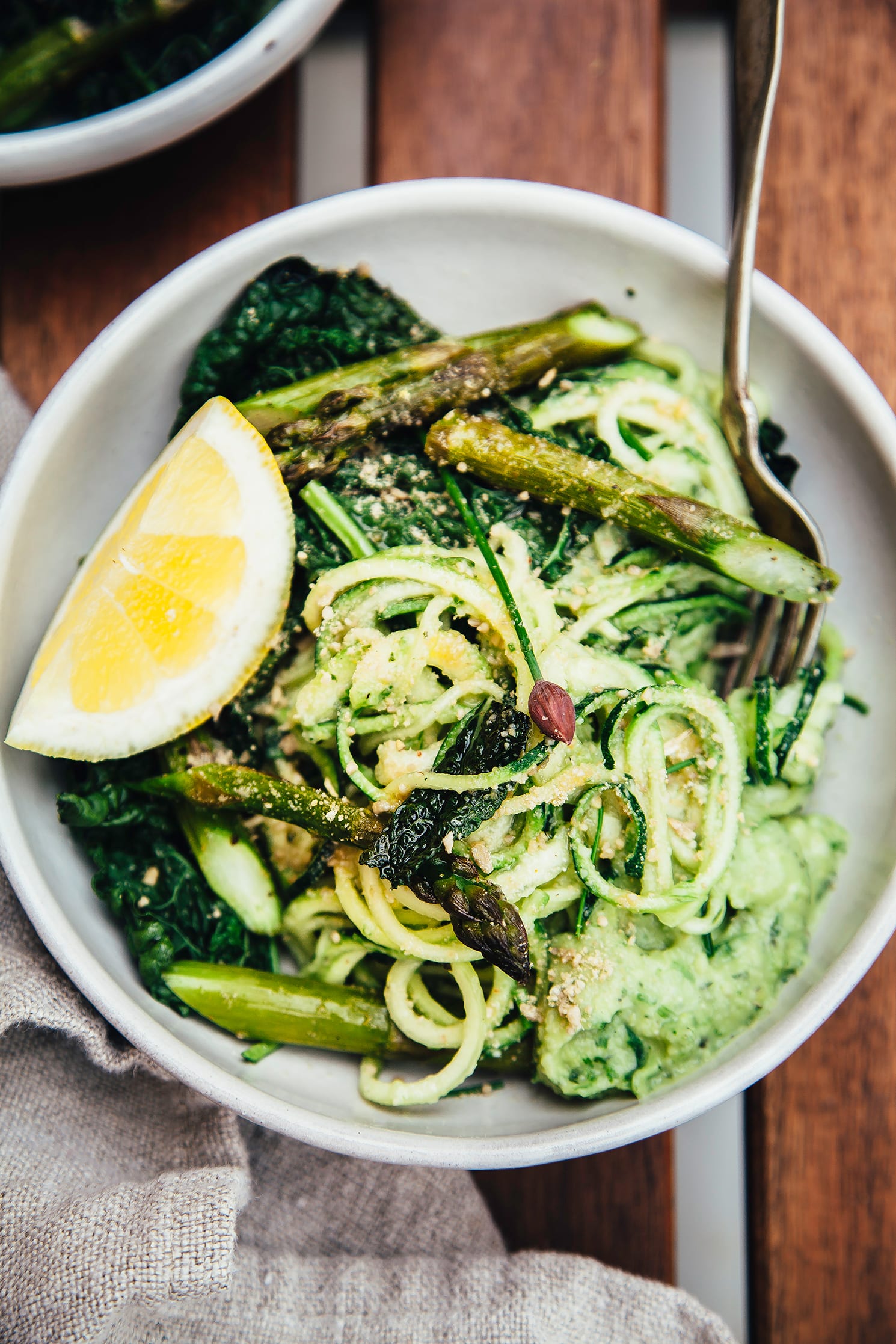 Creamy Zucchini Noodles with Spring Onion Miso Sauce & Cheesy Sunflower Sprinkle - The First Mess
