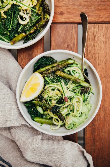 Creamy Zucchini Noodles with Spring Onion Miso Sauce & Cheesy Sunflower Sprinkle - The First Mess