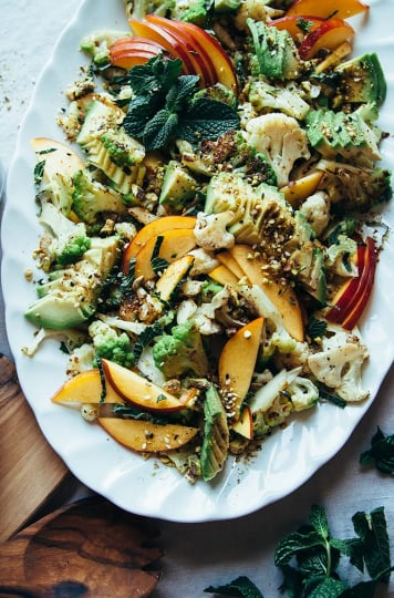 cauliflower salad with nectarines, avocado and pistachio dukkah - The First Mess