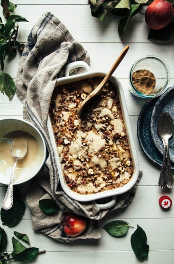 cozy baked apple spice oatmeal with maple cream & hawaij - The First Mess