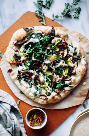 Spicy Vegan White Pizza with Broccoli Rabe & Truffle Cream - The First Mess