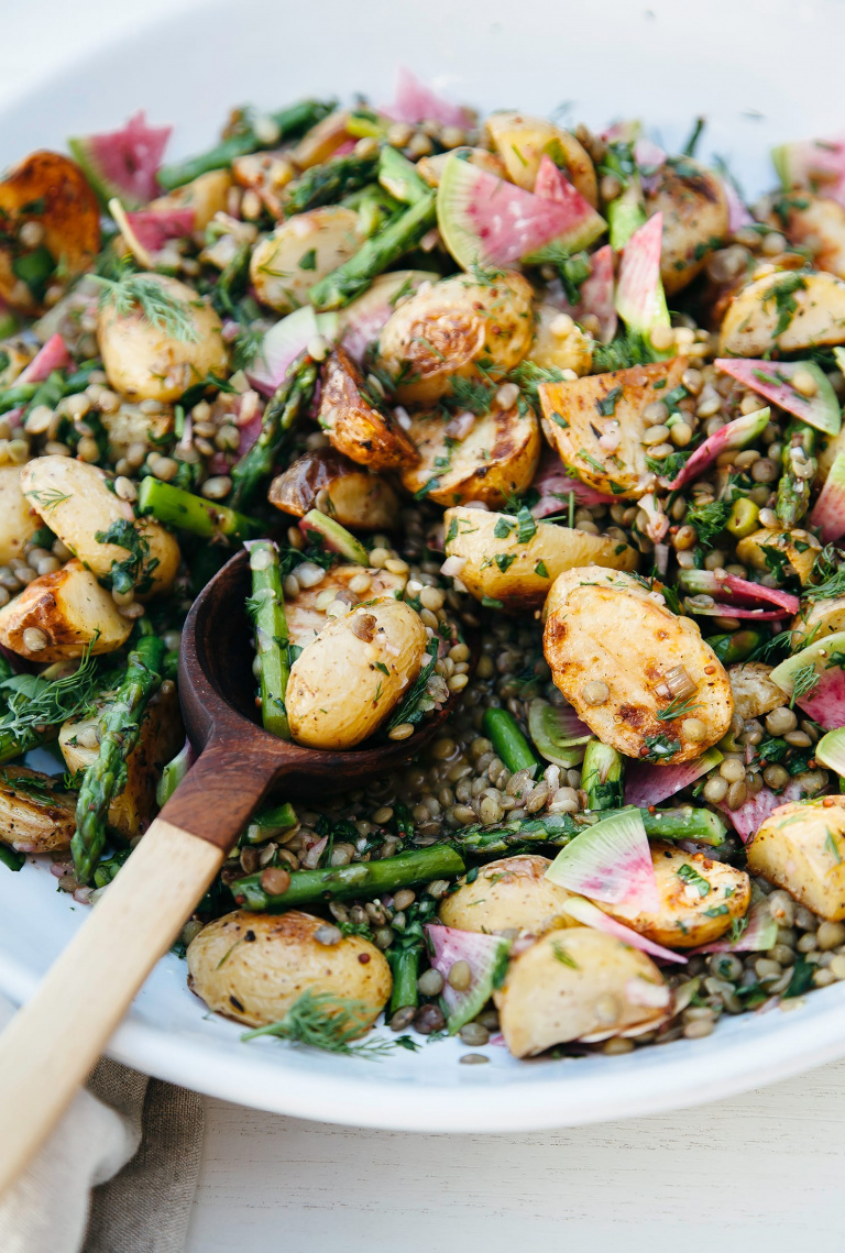 Roasted Potato Salad with French Lentils & Spring Vegetables - The First Mess