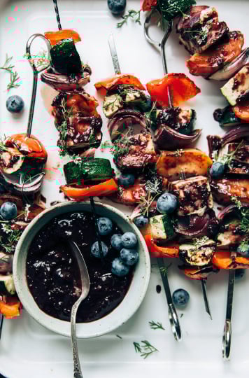 Summer Veg & Tofu Skewers with Blueberry Barbecue Sauce - The First Mess