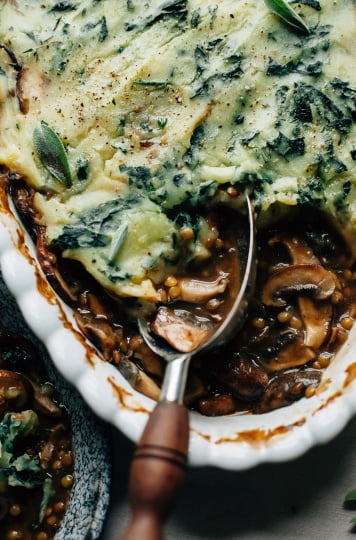 Mushroom Gravy Pie with Garlicky Kale Mashed Potatoes (vegan) - The First Mess