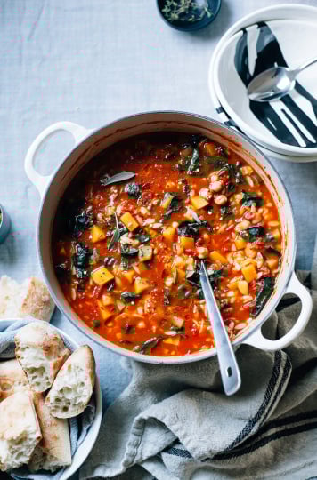 Vegan Butternut Minestrone with Sage, Chickpeas & Chard - The First Mess