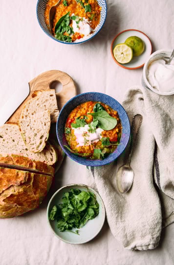 GOLDEN LENTIL SOUP WITH SPINACH, LIME & COCONUT - The First mess