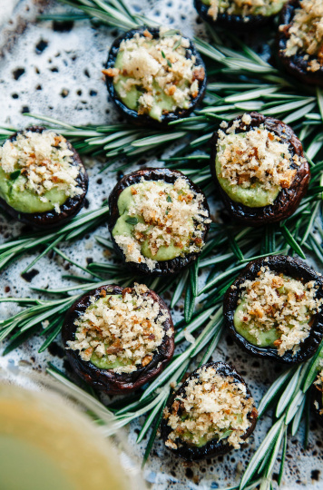 Vegan Stuffed Mushrooms with Pesto Cream & Garlicky Bread Crumbs - The First Mess