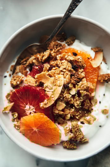 Vegan Tahini Granola with Orange, Cacao & Mulberries - The First Mess