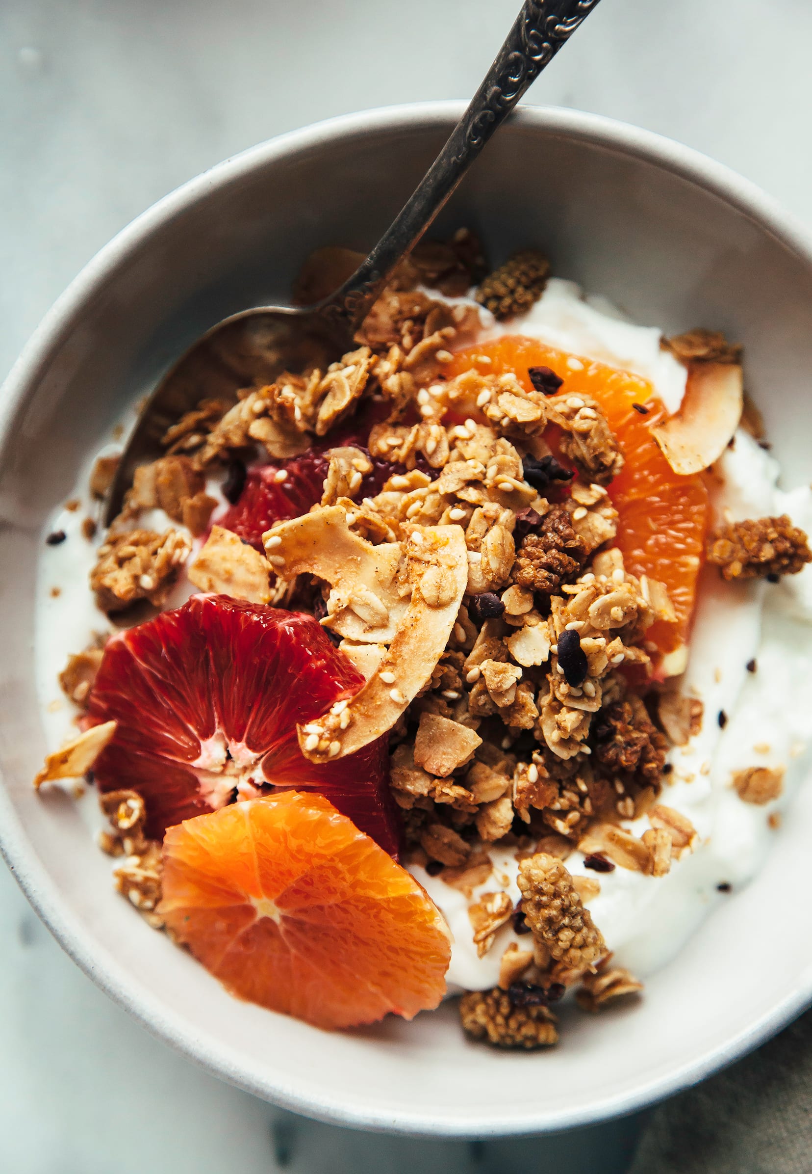 Vegan Tahini Granola with Orange, Cacao & Mulberries - The First Mess