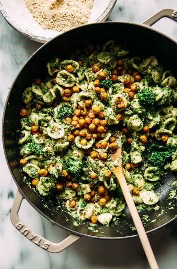 ORECCHIETTE WITH BROCCOLI RABE AND CHIVE PESTO, SUNFLOWER PARM & SMOKY CHICKPEAS - The First Mess