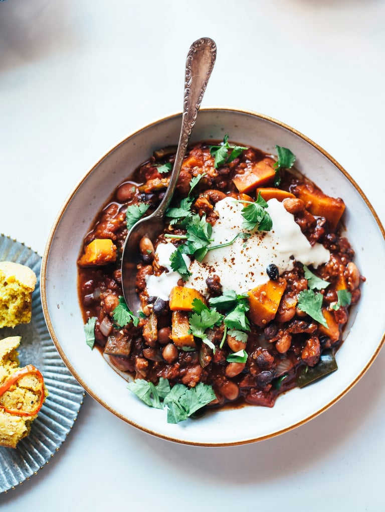SMOKY SQUASH CHILI WITH QUINOA, PINTO & BLACK BEANS - The First Mess