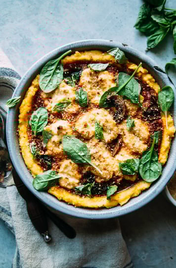 VEGAN SPINACH AND MUSHROOM POLENTA PIE - The First Mess