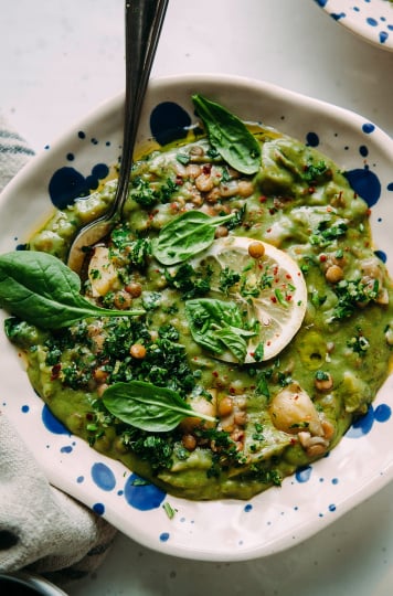 DEEP GREEN LENTIL STEW WITH SPINACH AND TAHINI - The First Mess