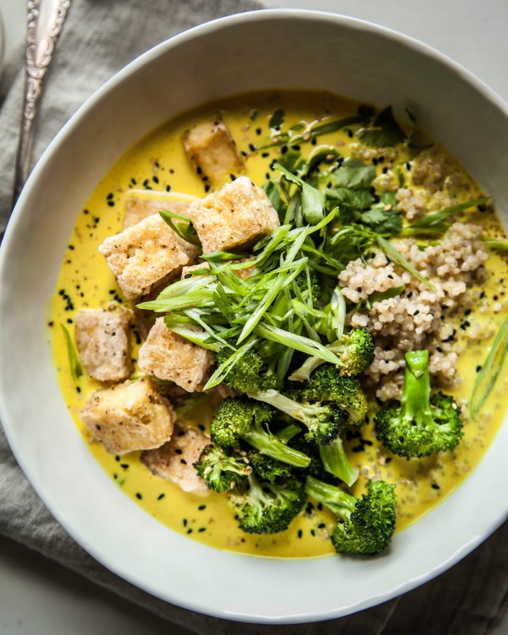 Golden Coconut Broth Bowls with Crispy Tofu - The First Mess
