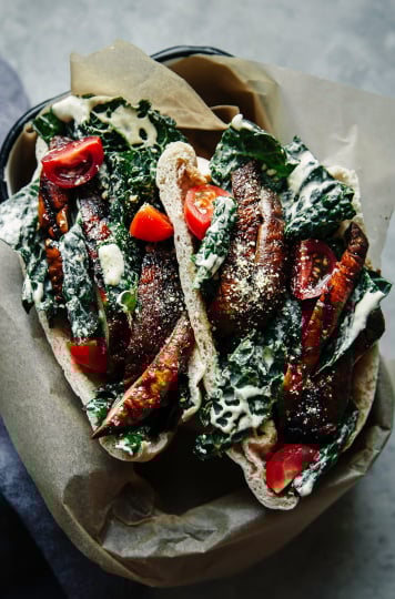Miso grilled Portobello & Kale Caesar Pitas - The First Mess